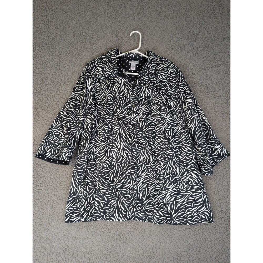Maggie Barnes Catherine's Top 2X Black White Zebra Plus Office Polka Dot Trim